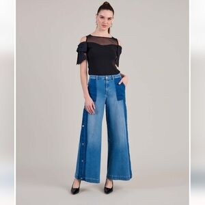 Anne Fontaine Vesly Wide Leg Flare Jean Two Tone